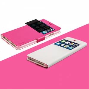 Купить двухсторонний чехол книжку для iPhone 6/6S X-Fitted Dual Use с приватным окошком Anti Privacy (розовый+белый)