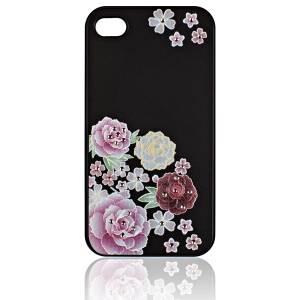 Купить чехол накладка iPsky со стразами для iPhone 4 / 4S цветы на черном фоне 3D эффект в интернет магазине