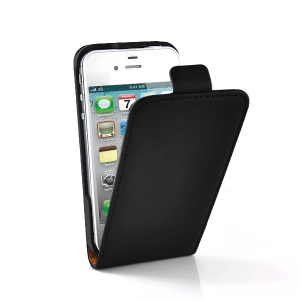 Купить кожаный чехол с флипом для iPhone 4/4S на магнитной застёжке (черный)