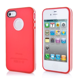 Купить гелевый чехол накладка для iPhone 4 / 4S с рамкой бампером и отверстием под логотип (красный) в интернет магазине