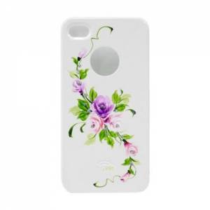 Купить чехол накладку iCover для iPhone 4/4S Hand Printing Vintage Rose White/Purple (IP4-HP/W-VR/PP) сиреневые цветы со стебельком на белом фоне