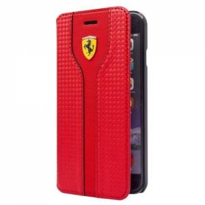 Купить универсальный карбоновый чехол книжку для смартфонов с диагональю 4,6'' - 5,2'' Ferrari Universal booktype Racing carbon Red L (FEST2BKLRE)