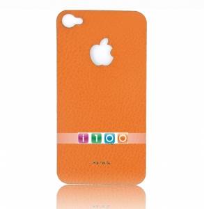 Кожаная наклейка на iPhone 4 iMat II на заднюю панель (оранжевая) + Прозрачная пленка на экран в комплекте! 