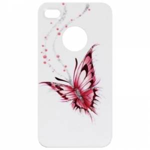Купить чехол накладку iCover для iPhone 4/4S Hand Printing Happy Butterfly White (IP4-HP-HB/W) розовая бабочка на белом фоне