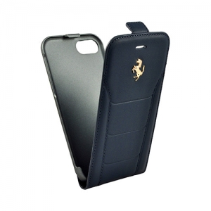 Купить кожаный чехол с флипом для iPhone 7 / 8 Ferrari 488 (Gold) Flip Leather, Blue (FESEGFLP7BL)