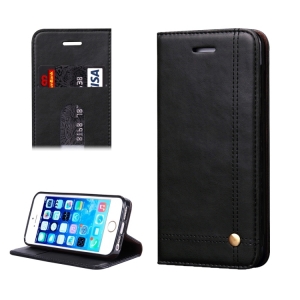 Купить Стильный кожаный чехол книжка для iPhone 5 / 5S / SE с подставкой и разъемами для карточек (Black) с доставкой