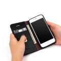 Стильный кожаный чехол книжка для iPhone 5 / 5S / SE с подставкой и разъемами для карточек (Black)