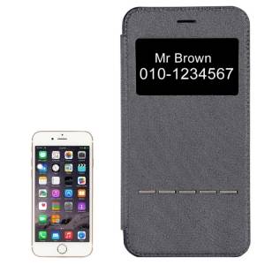 Купить кожаный чехол книжка для iPhone 6/6S с окошком Call ID на дисплее, слайдером и подставкой (Black