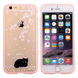 Купить Прозрачный чехол для iPhone 6 Plus / 6S Plus с розовой рамкой бампером, цветами и котом