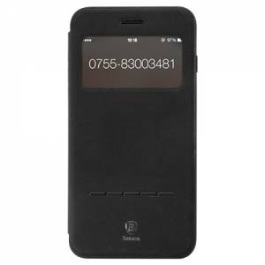 Купить кожаный чехол книжку Baseus Simple для iPhone 7 / 8 с окошком для дисплея Call ID и слайдером (Black)