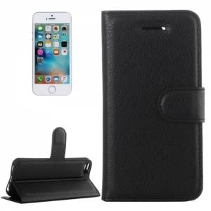 Купить Кожаный чехол книжка для iPhone SE/5/5S с разъемами для карточек и подставкой (Black)