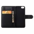Кожаный чехол книжка для iPhone SE/5/5S с разъемами для карточек и подставкой (Black)