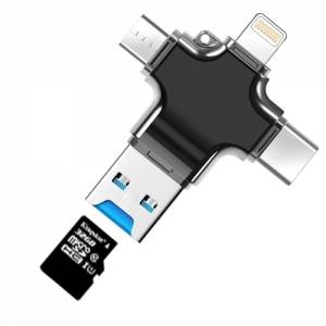 Купить адаптер переходник POFAN 4 в 1 USB Type-C / USB 3.0 / Micro USB / 8 Pin / TF Card Reader для обмена данными между смартфонами, планшетами и компьютером