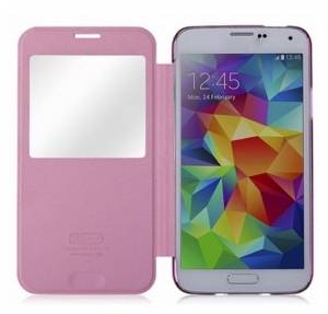 Купить Чехол-книжка с интерактивным окошком розовый Momax Flip View Case для Samsung Galaxy S5 онлайн online интернет-магазин