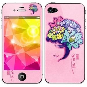 Купить наклейка розовая с цветами для iPhone 4 / 4S на стекло и на заднюю панель комплект (Front+Back) в интернет магазине