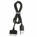 USB кабель 30 pin в тканевой оплетке для iPhone 4/4S, iPhone 3GS/3G, iPad 3 / iPad 2 / iPad и др. (1 метр - черный)