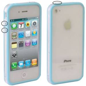 Купить гелевый чехол бампер для iPhone 4 / 4S с пластиковой прозрачной вставкой и кнопками (голубой) в интернет магазине