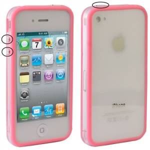Купить гелевый чехол бампер для iPhone 4 / 4S с пластиковой прозрачной вставкой и кнопками (розовый) в интернет магазине