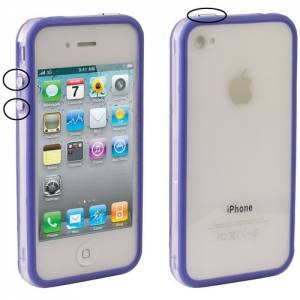 Купить гелевый чехол бампер для iPhone 4 / 4S с пластиковой прозрачной вставкой и кнопками (синий) в интернет магазине