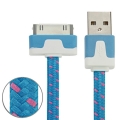 USB кабель 30 pin в тканевой оплетке для iPhone, iPod и iPad - плоский шнур 2 метра (синий) 