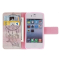 Кожаный чехол книжка для iPhone 4 / 4S с горизонтальным флипом "Windbell Cap" (Pink)