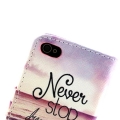 Стильный чехол книжка для iPhone 4 / 4S с разъемами для карточек "Never Stop Dreaming"
