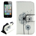 Кожаный чехол книжка для iPhone 4 / 4S с разъемами для карточек с одуванчиком 