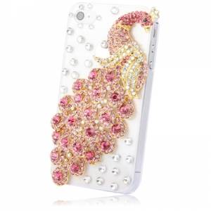 Купить чехол накладка со стразами для iPhone 4 / 4S с розовым павлином в интернет магазине
