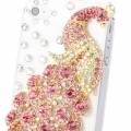 Чехол накладка со стразами для iPhone 4 / 4S с розовым павлином