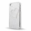 Чехол накладка со стразами для iPhone 4 / 4S серебристый переливающийся с сердечком