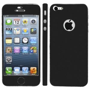 Купить однотонная матовая наклейка для iPhone 5 / 5S на стекло, боковые части и на заднюю панель комплект (Full body) с антискольжением (черная) в интернет магазине