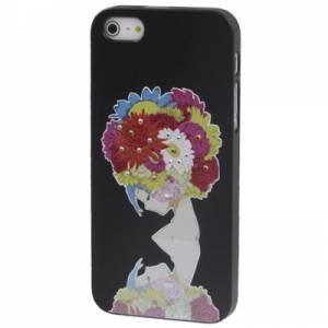 Купить чехол накладка iPsky со стразами для iPhone SE / 5S / 5 девушка в цветах на черном фоне 3D эффект в интернет магазине
