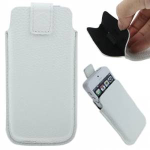 Кожаный premium чехол карман с ремешком для iPhone 5 / 5S / SE (белый)