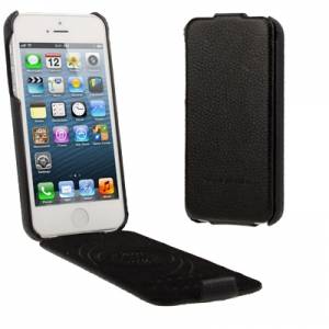 Купить Кожаный чехол с флипом для iPhone 5/5S/SE "блокнот" Leather Flip Case (Black)