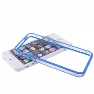Купить гелевый чехол бампер для iPhone SE / 5 / 5S с пластиковой прозрачной вставкой и кнопками (синий) в интернет магазине