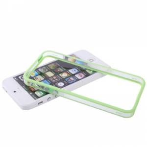 Купить гелевый чехол бампер для iPhone SE / 5 / 5S с пластиковой прозрачной вставкой и кнопками (зеленый) в интернет магазине
