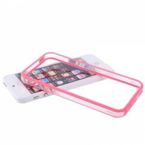 Купить гелевый чехол бампер для iPhone SE / 5 / 5S с пластиковой прозрачной вставкой и кнопками (розовый) в интернет магазине