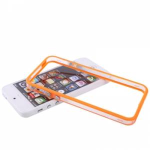 Купить гелевый чехол бампер для iPhone SE / 5 / 5S с пластиковой прозрачной вставкой и кнопками (оранжевый) в интернет магазине
