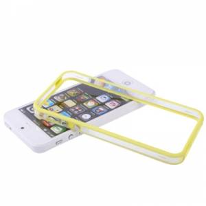 Купить гелевый чехол бампер для iPhone SE / 5 / 5S с пластиковой прозрачной вставкой и кнопками (желтый) в интернет магазине