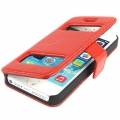 Чехол книжка Crazy Horse для iPhone 5/5S/SE с окошками на флипе (красный)