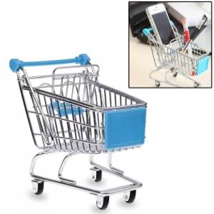 Купить мини тележка для покупок из супермаркета для настольного хранения или как подставка для телефона (голубая) в интернет магазине