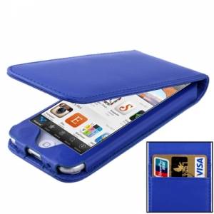 Купить кожаный чехол с флипом для iPod Touch 5 / 6 c разъемами для карточек (светло-голубой)
