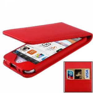 Купить кожаный чехол с флипом для iPod Touch 5 / 6 c разъемами для карточек (красный)
