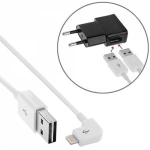 Купить USB кабель с угловым разъемом 8 pin и с двухсторонним USB портом - 2 метра белый
