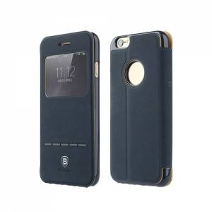 Купить кожаный чехол книжку для iPhone 6 / 6S Baseus Terse Leather Case с окошком и слайдером (Navy Blue)
