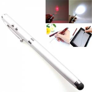 Купить стилус 4 в 1 для iPhone/iPad/Samsung лазер ручка фонарик серебристый