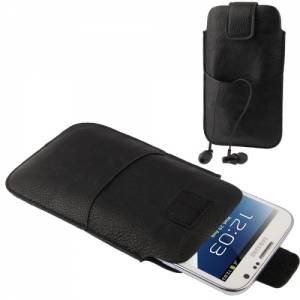 Купить универсальный кожаный чехол карман для Samsung Galaxy S3 / S4 / S5 / S6 / S7, Note 2 / N7100 / i9220 с кармашком для наушников (черный) в интернет магазине
