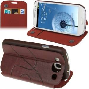 Купить кожаный чехол книжка для Samsung Galaxy S3 / i9300 с разъемами для карточек и подставкой (Brown)