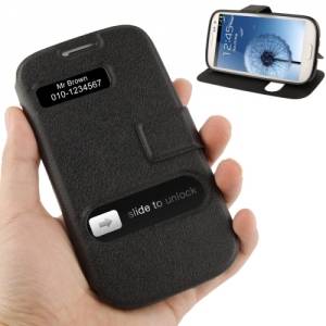 Купить Кожаный чехол-книжка для Samsung Galaxy S3 / i9300 с двумя окошками для дисплея Call ID (черный) в интернет магазине