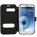 Кожаный чехол-книжка для Samsung Galaxy S3 / i9300 с двумя окошками для дисплея Call ID (черный)